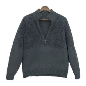 Barefoot Dreams Cozychic Mixed Shearling 1/4 Zip Pullover Smoky Blue Medium